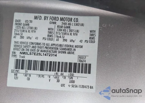 2020 Ford Transit Connect Xl Cargo Van из США, поврежденный, VIN NM0LS7E25L1472314